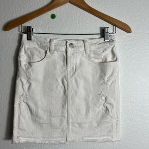 J BRAND Lela Mid Rise‎ Destructed Pencil white Denim Skirt distressed look 28
